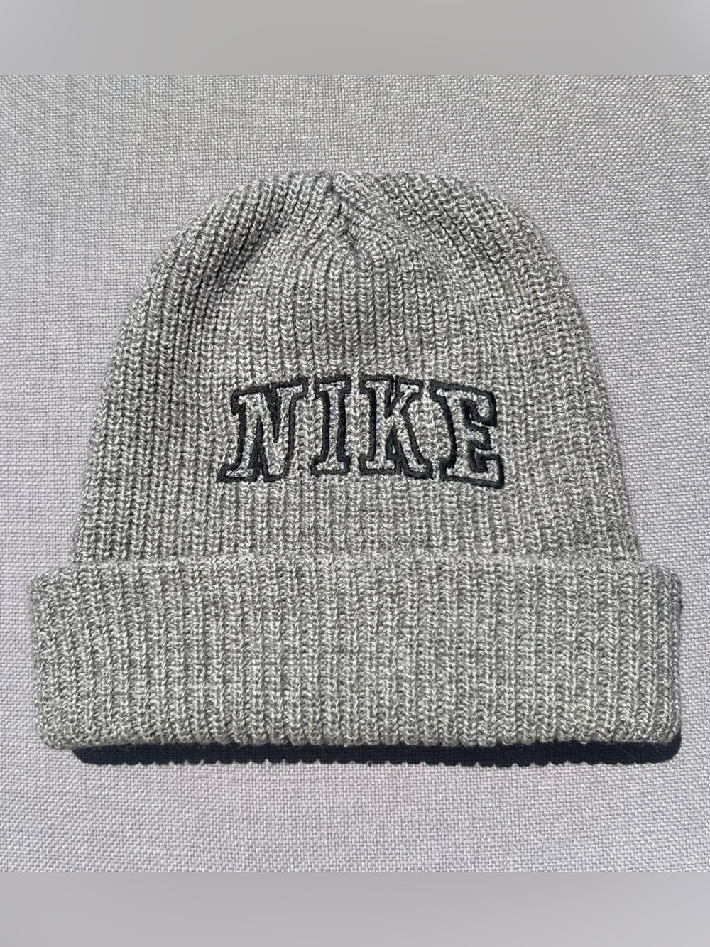 Vintage 90s Nike ribbed knit embroidered spell out beanie toque hat winter